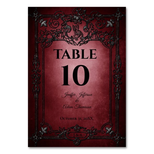 Tarjeta De Mesa Red Gothic Halloween Alternative Wedding (Anverso)