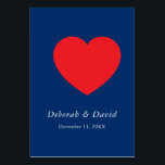 Tarjeta De Mesa Red Heart Blue Modern Minimalist Wedding<br><div class="desc">You can easily change the fonts and colors. You can also add your logo and the background image as you like.</div>