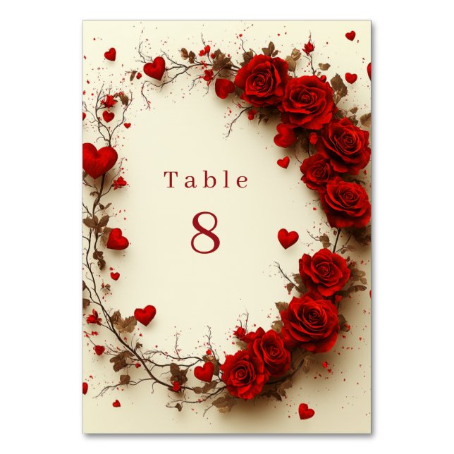 Tarjeta De Mesa Red Hearts Valentine's Day Wedding Celebration (Reverso)