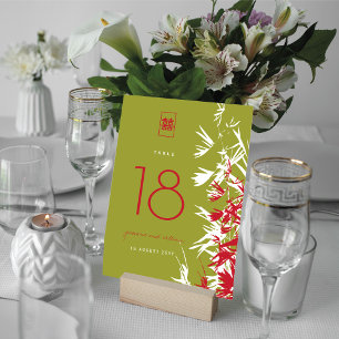 Tarjeta De Mesa Red & Jade Bamboo deja Boda de doble felicidad