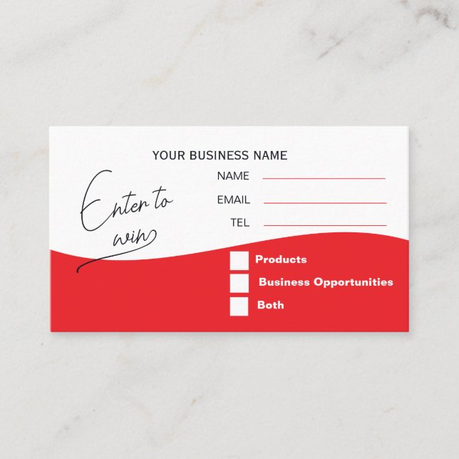 Tarjeta De Mesa Red Logo Raffle Enter to Win Ticket (Anverso)