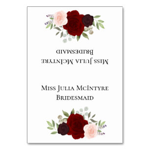 Tarjeta De Mesa Red Pink Roses Boda DIY Fold Place Card con Título