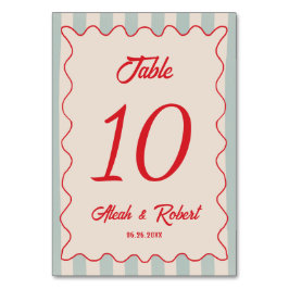 Tarjeta De Mesa Red Script Blue Line Retro Wedding Table Number