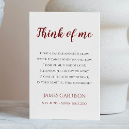 Tarjeta De Mesa Red Think Of Me Celebration of Life Candle