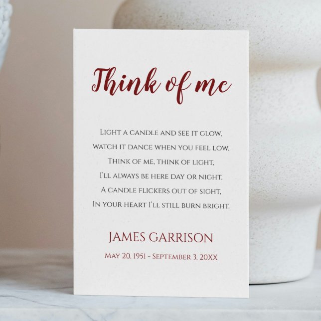 Tarjeta De Mesa Red Think Of Me Celebration of Life Candle (Subido por el creador)