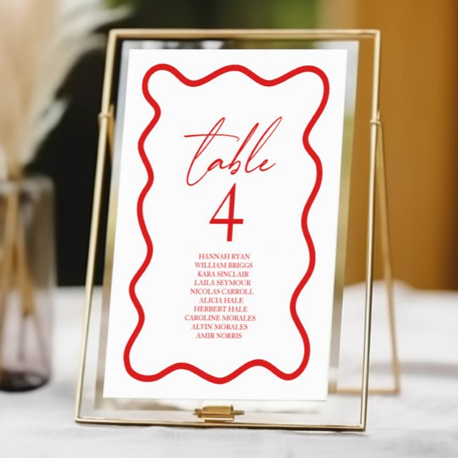 Tarjeta De Mesa Red White Elegant Wavy Border Wedding (Subido por el creador)