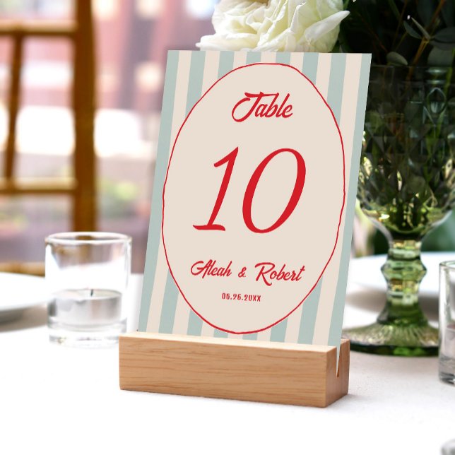 Tarjeta De Mesa Red Writing Blue Line Retro Wedding Table Number (Subido por el creador)