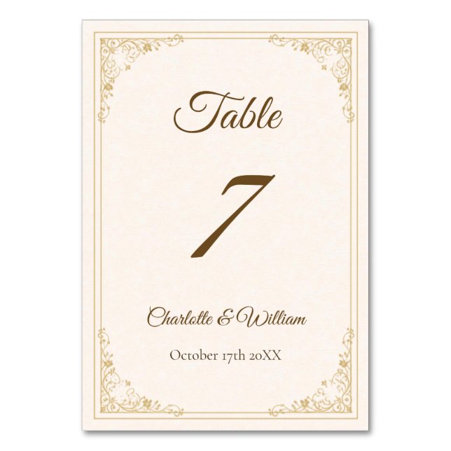 Tarjeta De Mesa Refined Gold Frame Wedding Table Number (Anverso)
