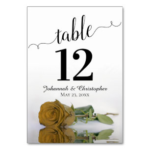 Tarjeta De Mesa Reflejando la elegante boda Rosa Ochre dorada