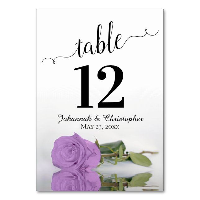 Tarjeta De Mesa Reflejando la Rosa Lilac Purple Elegant Wedding (Anverso)
