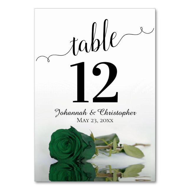 Tarjeta De Mesa Reflejando la Rosa verde esmeralda elegante boda (Anverso)