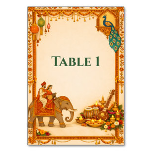 Tarjeta De Mesa Regal Indian Wedding Table Number Card Gold