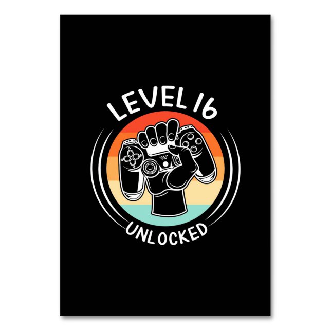 Tarjeta De Mesa Regalo de cumpleaños | Nivel 16 Cumpleaños Desbloq (Anverso)