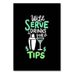 Tarjeta De Mesa Regalo de Navidad   Bartender Servirá Bebidas Para