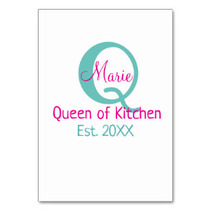 Tarjeta De Mesa Reina de la cocina monograma minimo verde rosa sim
