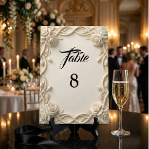 Tarjeta De Mesa Relieve Falso de Crema Marfil Romántico
