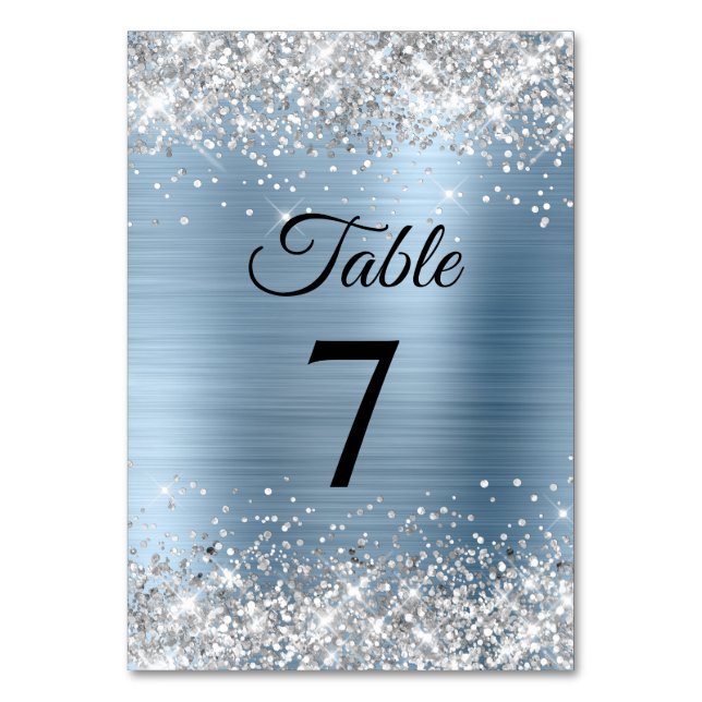 Tarjeta De Mesa Relieve metalizado azul claro Purpurina plateado (Anverso)
