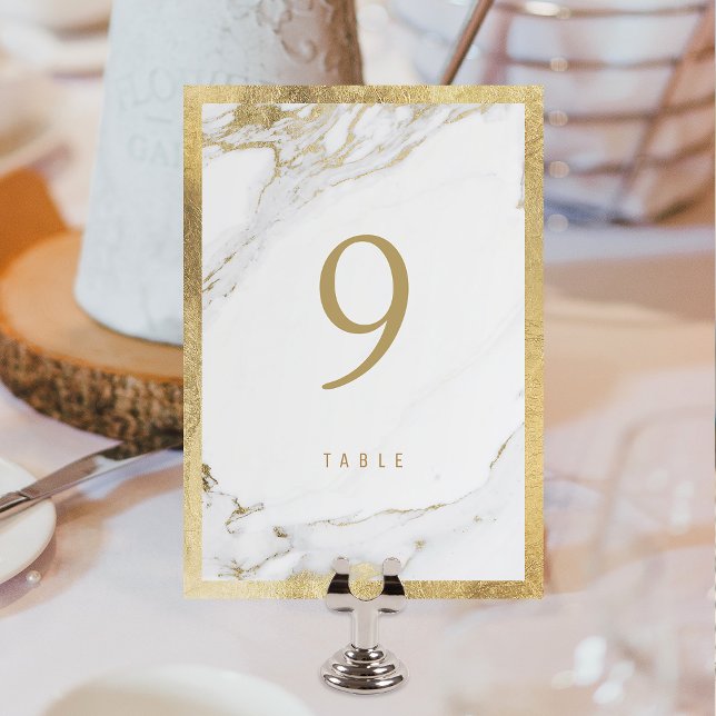 Tarjeta De Mesa Relieve metalizado de imitación dorado mármol boda (Faux gold foil marble modern wedding table number)