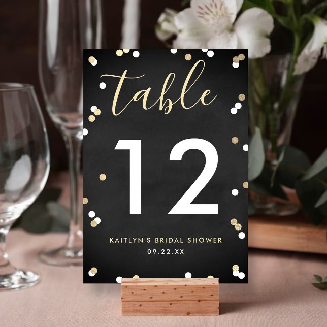 Tarjeta De Mesa Relieve metalizado dorado Confetti Bridal Shower (Subido por el creador)