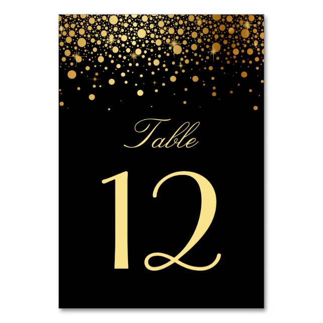 Tarjeta De Mesa Relieve metalizado dorado falso puntos de confetti (Anverso)