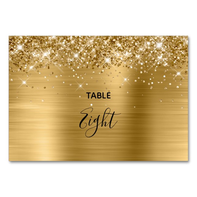 Tarjeta De Mesa Relieve metalizado dorado Purpurinoso falso Boda (Anverso)