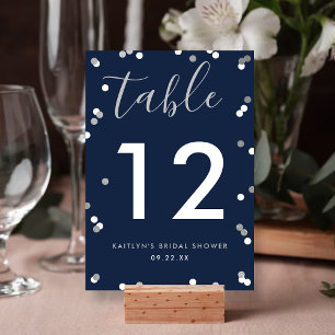 Tarjeta De Mesa Relieve metalizado plateado Confetti Bridal Shower