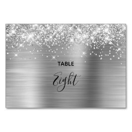 Tarjeta De Mesa Relieve metalizado plateado Purpurinoso falso Boda