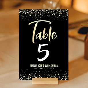 Tarjeta De Mesa Relieve metalizado Purpurina elegante de guion dor