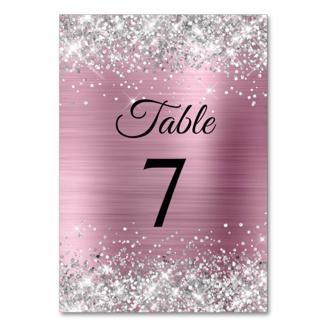 Tarjeta De Mesa Relieve metalizado rosa claro Purpurina plateado (Anverso)