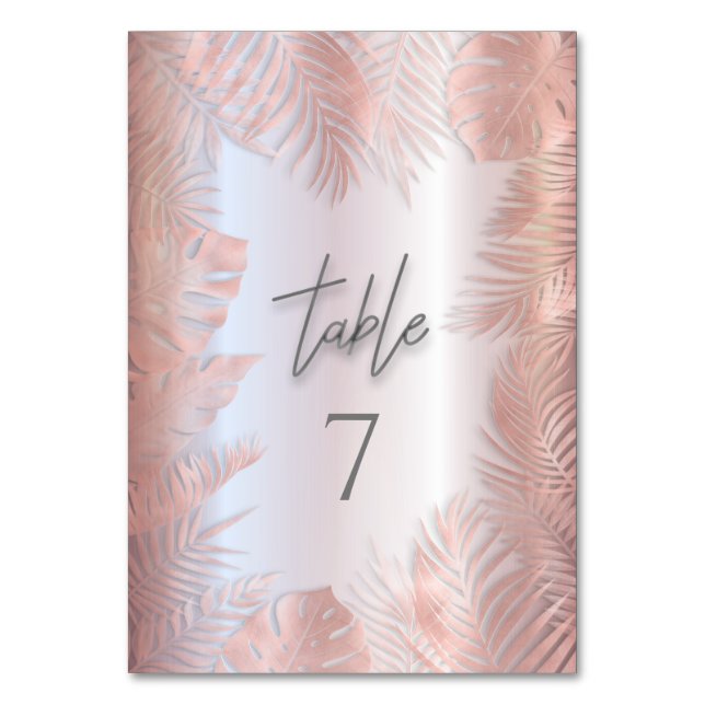 Tarjeta De Mesa Relieve metalizado Rosa oro hojas tropicales metál (Anverso)