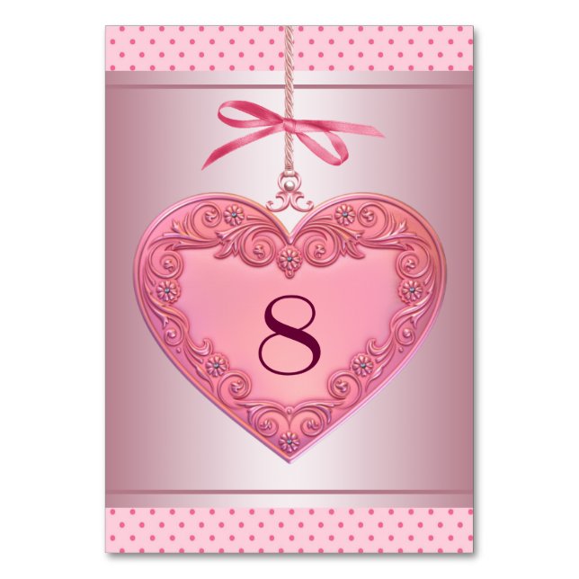Tarjeta De Mesa Remolino de Corazón Rosa Punto Rosa (Anverso)