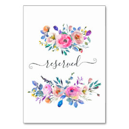 Tarjeta De Mesa Reservado Floral de Acuarela Rosa Caliente