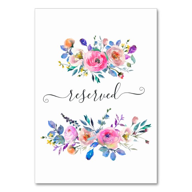 Tarjeta De Mesa Reservado Floral de Acuarela Rosa Caliente (Anverso)