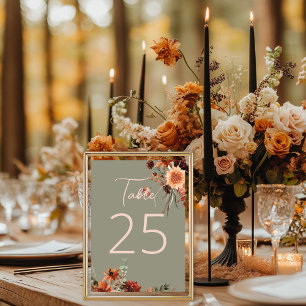 Tarjeta De Mesa Resto de Boho y Neutral Fall Floral Sage Verde