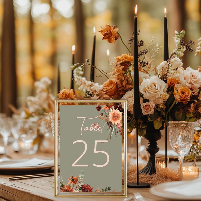 Tarjeta De Mesa Resto de Boho y Neutral Fall Floral Sage Verde (Subido por el creador)