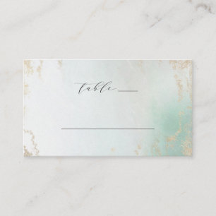 Tarjeta De Mesa Resumen Aqua Ombre Fade with Frost Gold Purpurina