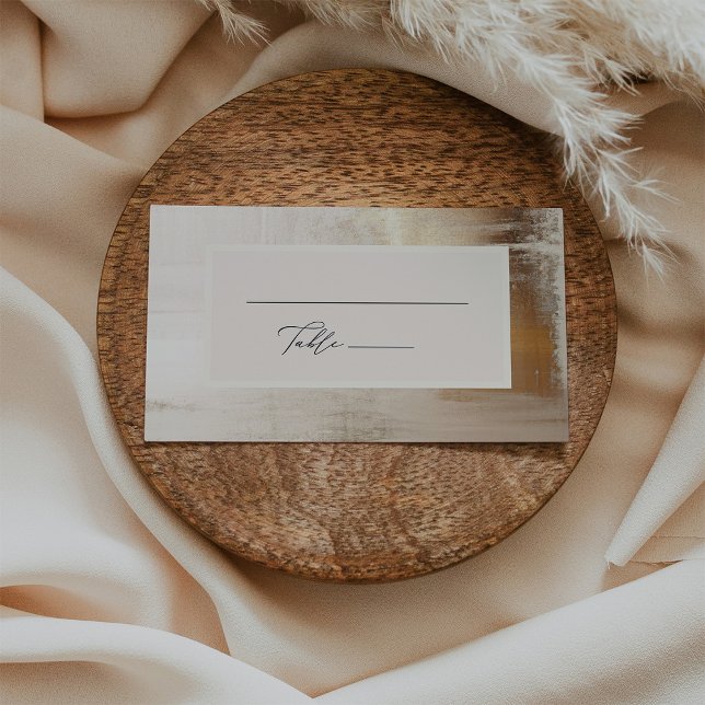 Tarjeta De Mesa Resumen de oro | Plano elegante de bodas (An elegant, faux gold abstract look wedding table card with a neutral beige center and calligraphy)