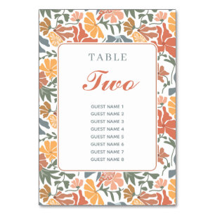 Tarjeta De Mesa Resumen Floral y pájaros Boda moderno de mediados 