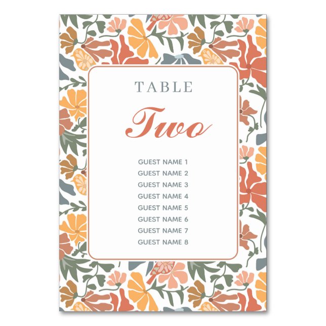 Tarjeta De Mesa Resumen Floral y pájaros Boda moderno de mediados  (Anverso)