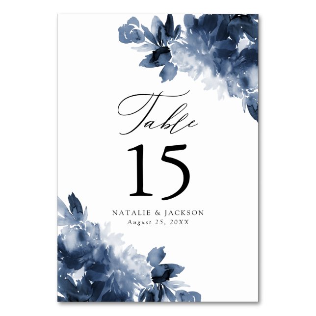 Tarjeta De Mesa Resumen Indigo Floral | Boda personalizado (Reverso)