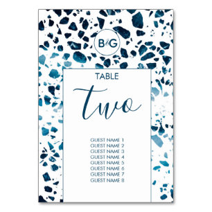 Tarjeta De Mesa Resumen moderno Terrazzo Mosaic Boda azul
