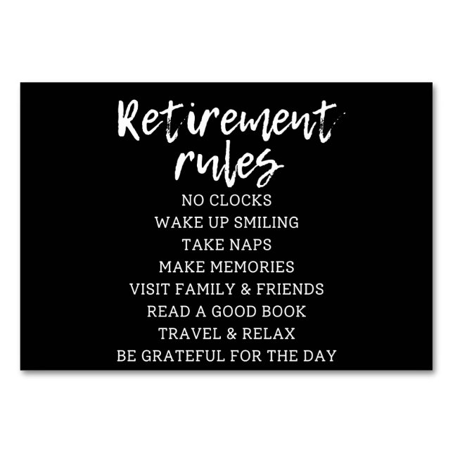 Tarjeta De Mesa Retirement Rules Sign, Retirement Gift Sign (Anverso)