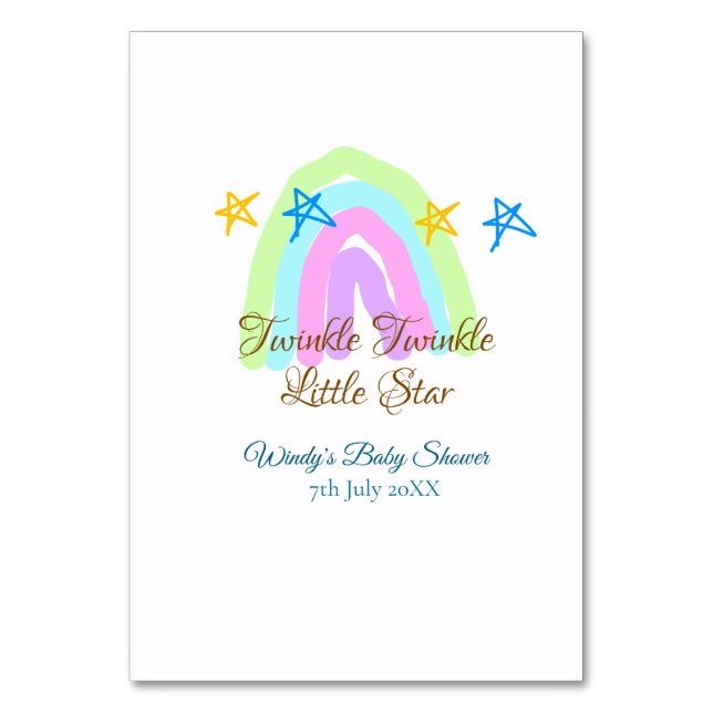 Tarjeta De Mesa Retro arco iris twinkle pequeño estrellas bebé sh (Anverso)