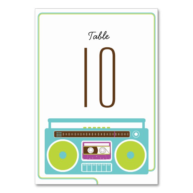 Tarjeta De Mesa Retro Boombox Indie Mixtape Boda Azul / Lima (Anverso)