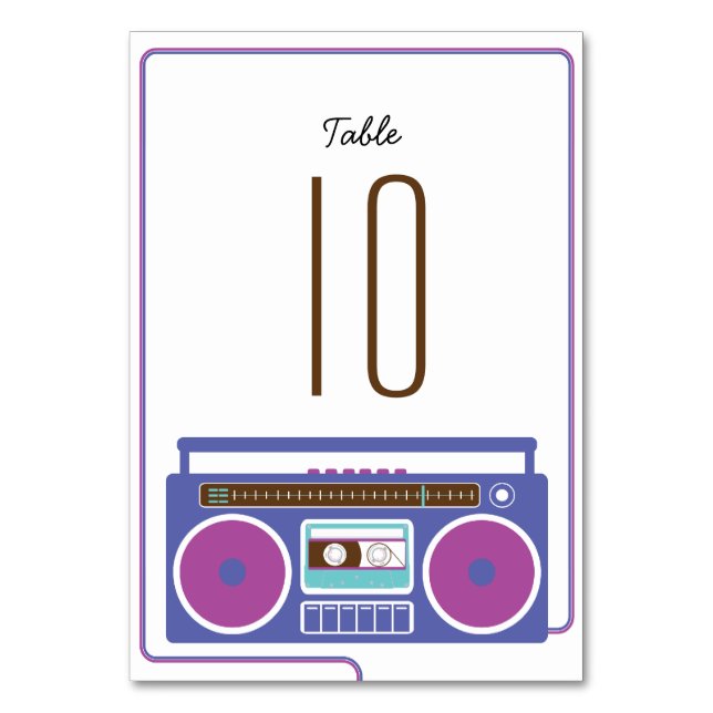 Tarjeta De Mesa Retro Boombox Indie Mixtape Boda Purple / Blue (Anverso)