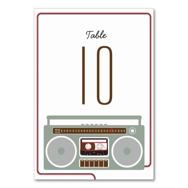 Tarjeta De Mesa Retro Boombox Indie Mixtape Boda Rojo / Negro (Anverso)