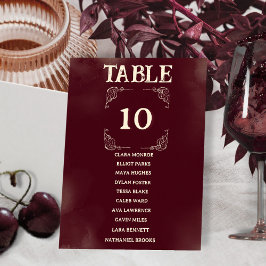 Tarjeta De Mesa Retro Burgundy Ivory Wedding Seating Guest Names