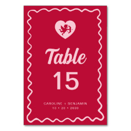 Tarjeta De Mesa Retro Fun Wavy Frame Red Pink Cupid Wedding