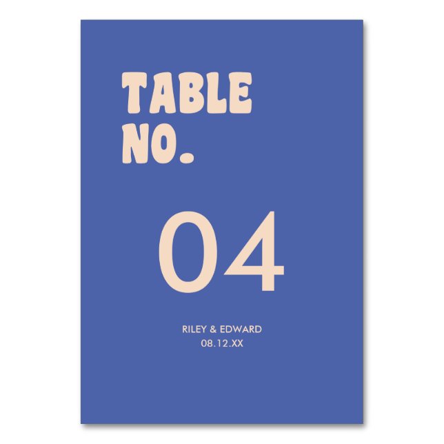 Tarjeta De Mesa Retro Modern Bold Typography Dark Blue Wedding (Anverso)