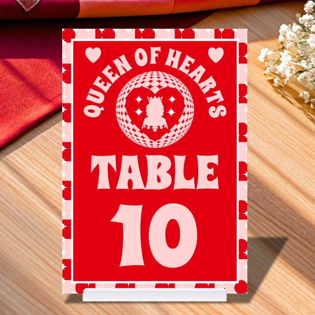 Tarjeta De Mesa Retro Queen Of Hearts Bridal Showe (Queen Of Hearts Bridal Shower Table Card)